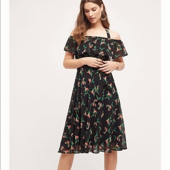 Anthropologie Dresses & Skirts - Anthropologie Vanessa Virginia Black Floral Nigella Midi Dress Size 4